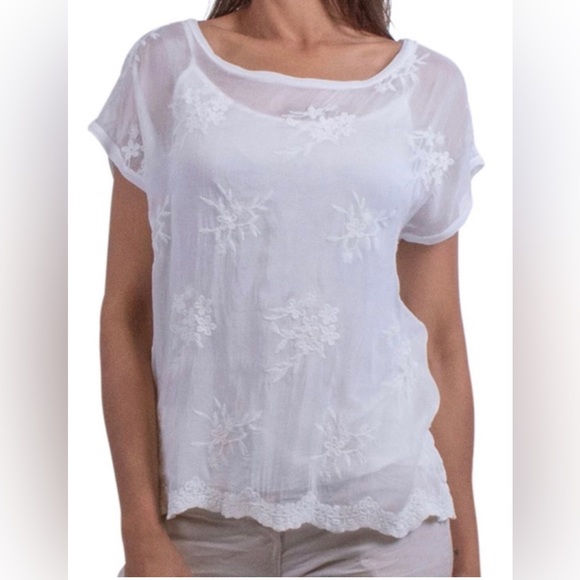 ANGELA MODA Made in Italy 🇮🇹Silk Sheer Cream Top with Cami Size Small - Picture 1 of 11